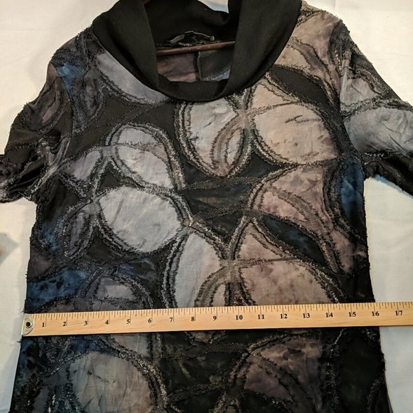 Ness Blue Brown Long Sleeve Tunic Shirt Top Womens Medium M Black Floral - Picture 11 of 13